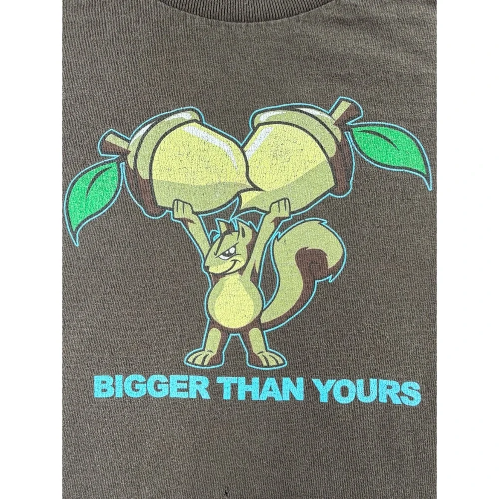 Vintage Funny Graphic T Shirt Brown Bigger Than Yours Squirrel Mens L XL